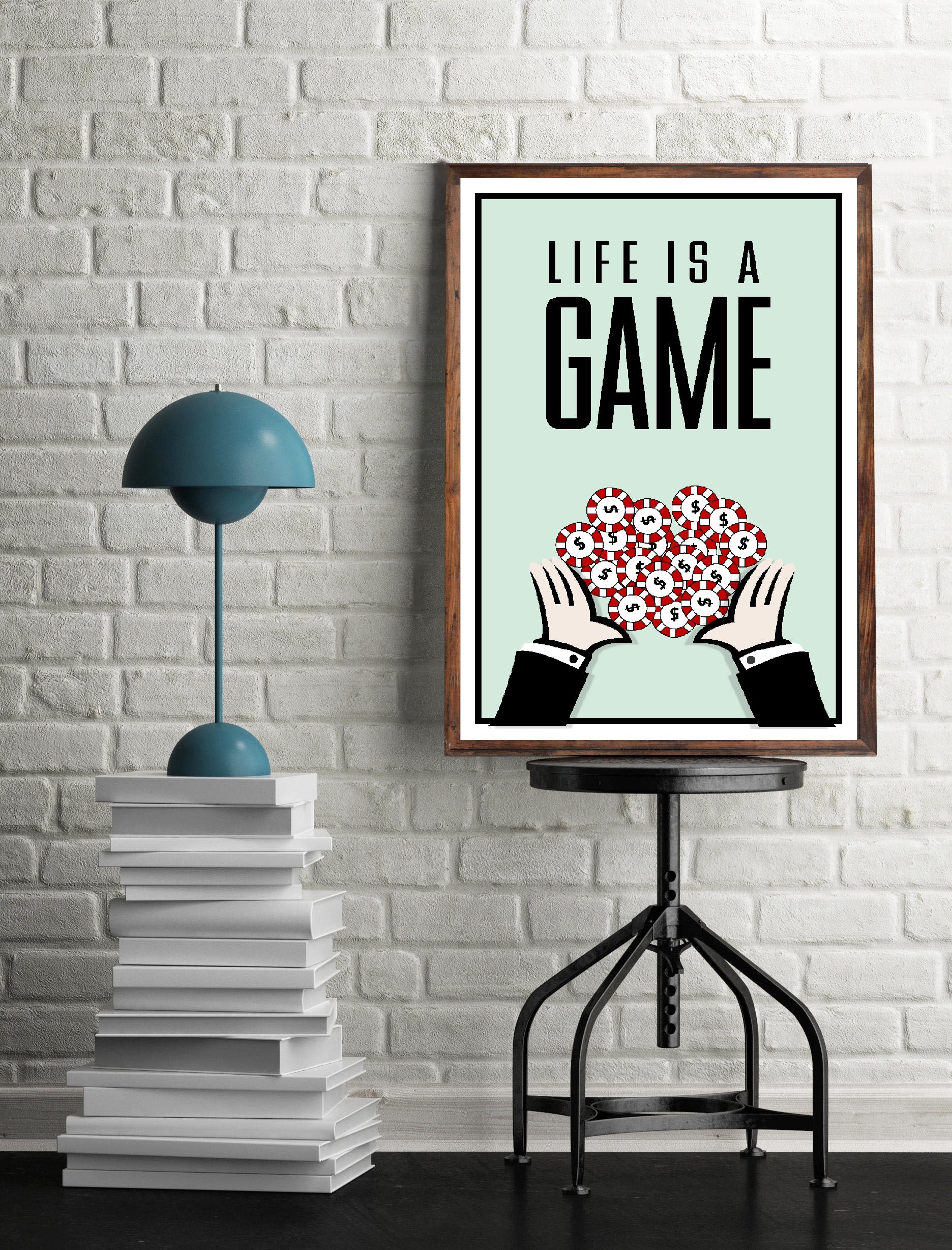 Life is a game-monopoly, print-BLUE SHAKER