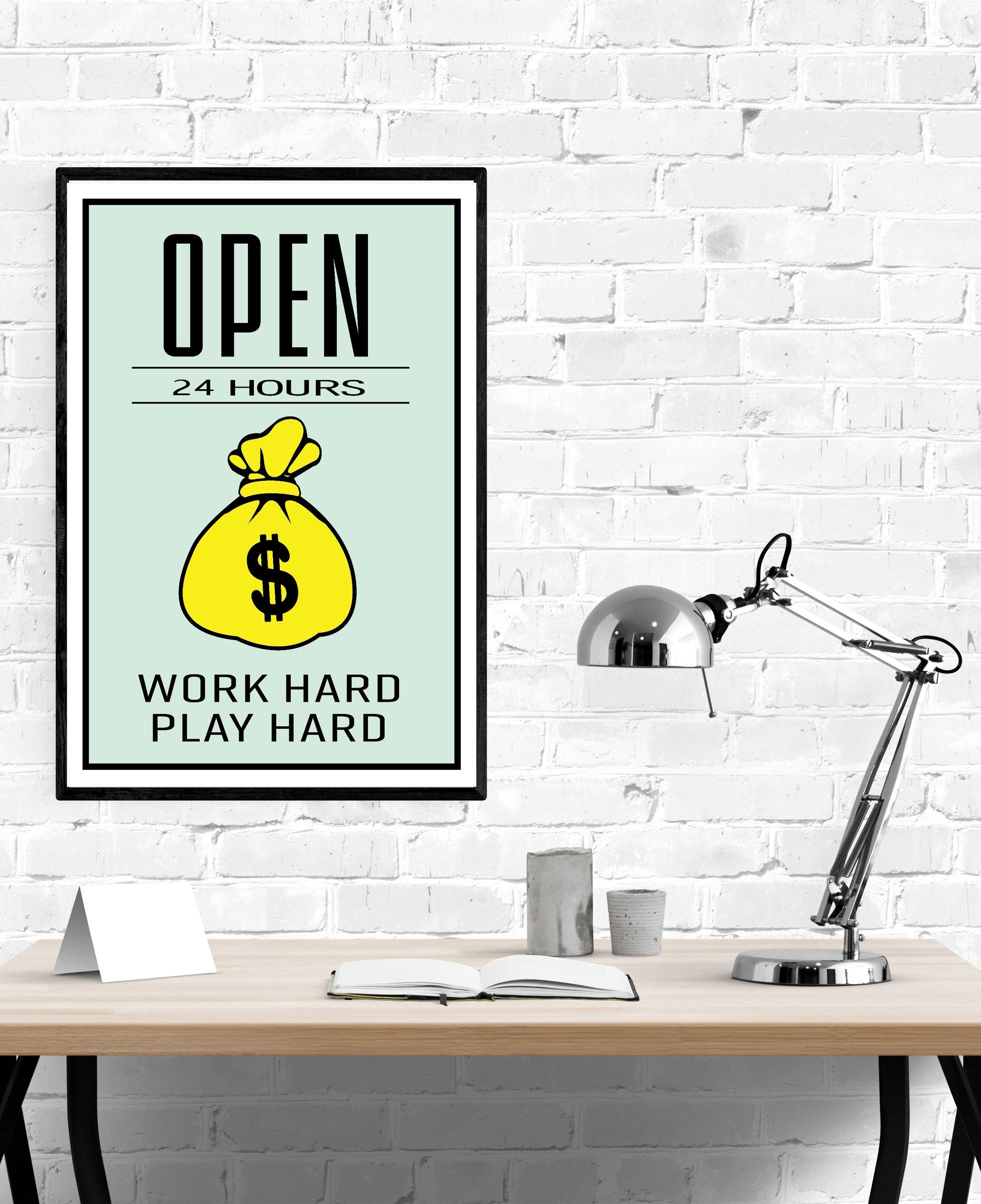 open 24 Hours-monopoly, print-BLUE SHAKER