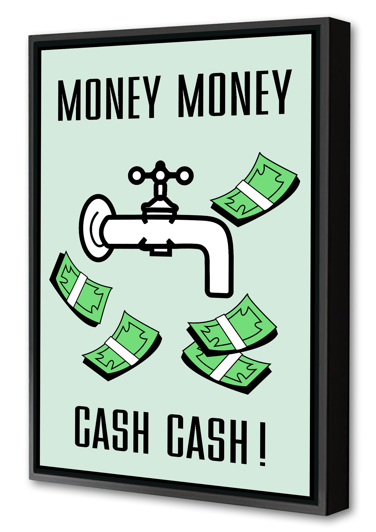 Money Money-monopoly, print-Canvas Print with Box Frame-40 x 60 cm-BLUE SHAKER