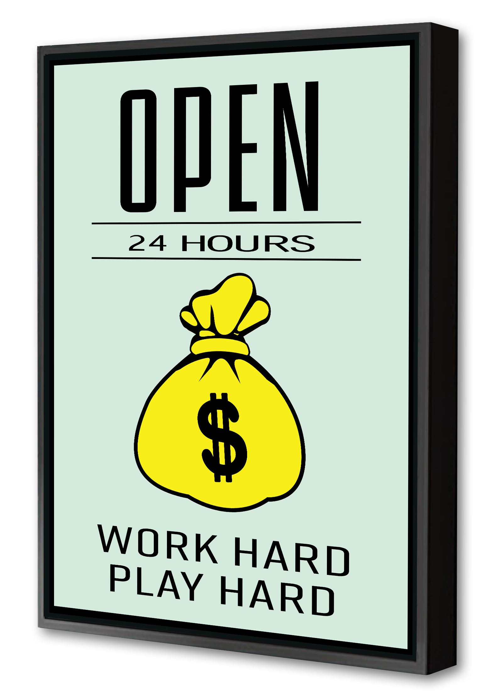 open 24 Hours-monopoly, print-Canvas Print with Box Frame-40 x 60 cm-BLUE SHAKER