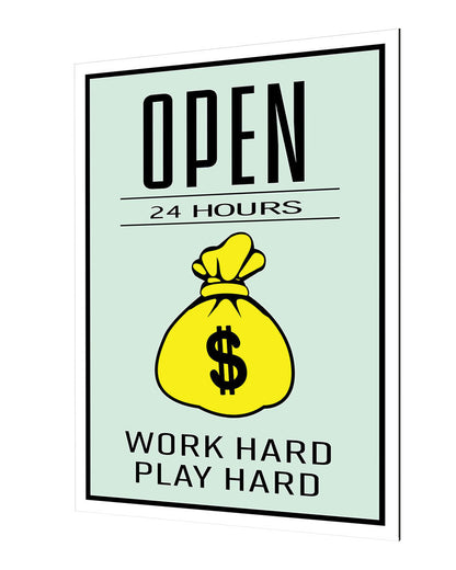open 24 Hours-monopoly, print-Alu Dibond 3mm-40 x 60 cm-BLUE SHAKER