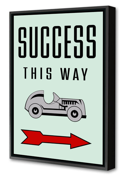 Success this way-monopoly, print-Canvas Print with Box Frame-40 x 60 cm-BLUE SHAKER