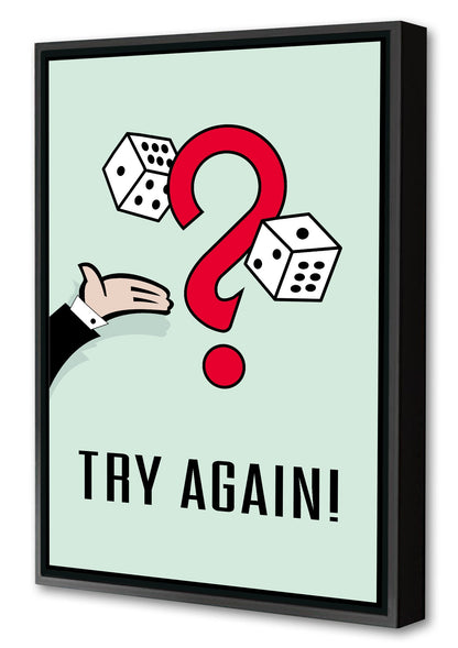 Try Again-monopoly, print-Canvas Print with Box Frame-40 x 60 cm-BLUE SHAKER