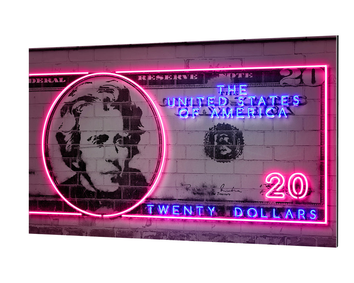 20 Dollars-neon-art, print-Alu Dibond 3mm-40 x 60 cm-BLUE SHAKER