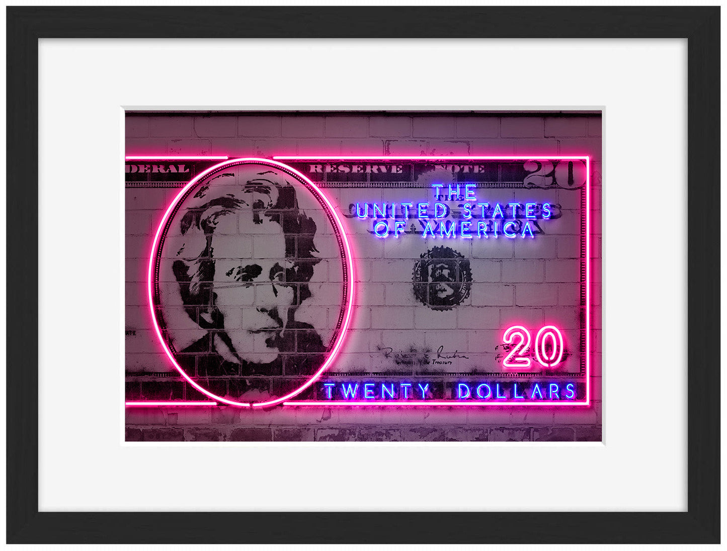 20 Dollars-neon-art, print-Framed Print-30 x 40 cm-BLUE SHAKER
