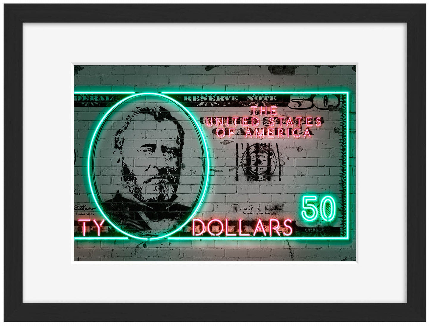 50 Dollars-neon-art, print-Framed Print-30 x 40 cm-BLUE SHAKER