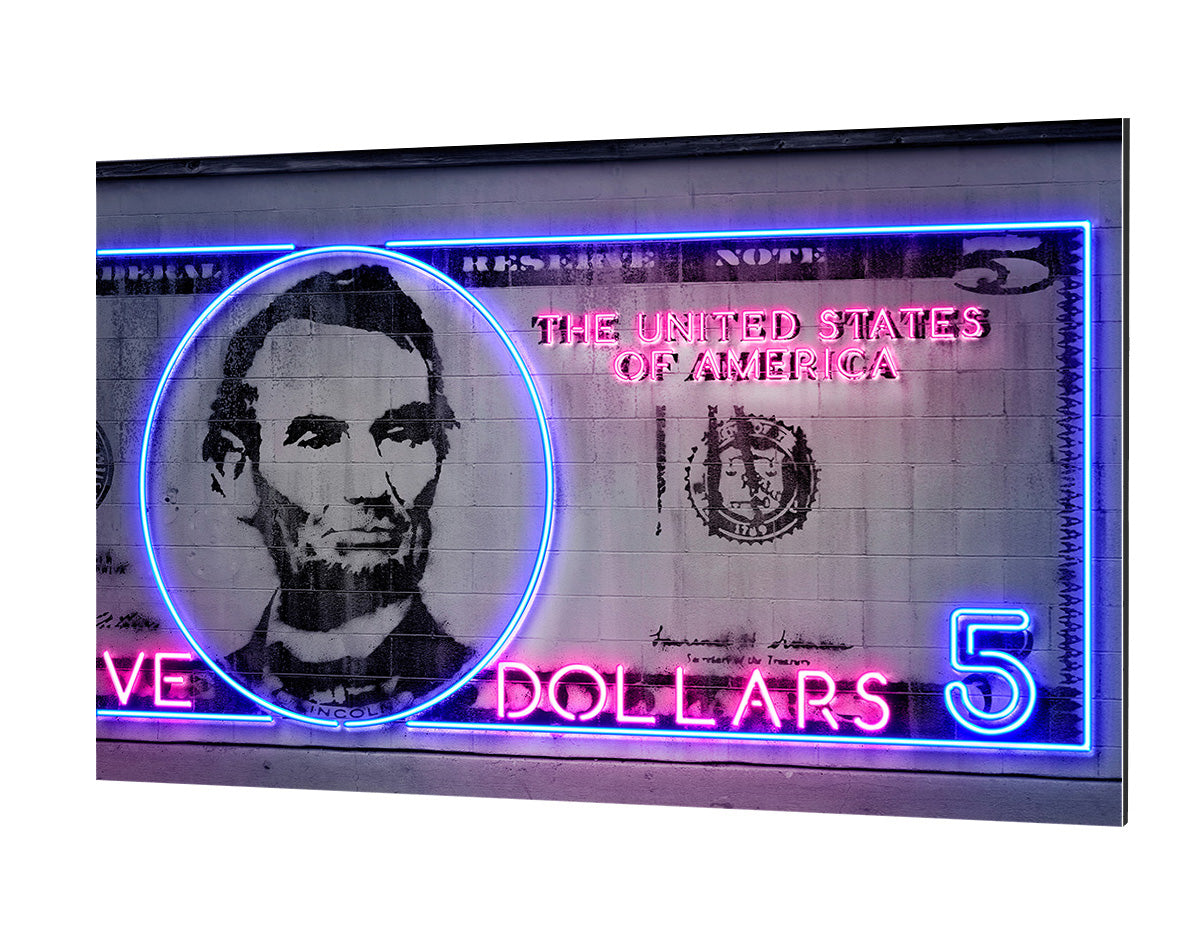 5 Dollars-neon-art, print-Alu Dibond 3mm-40 x 60 cm-BLUE SHAKER