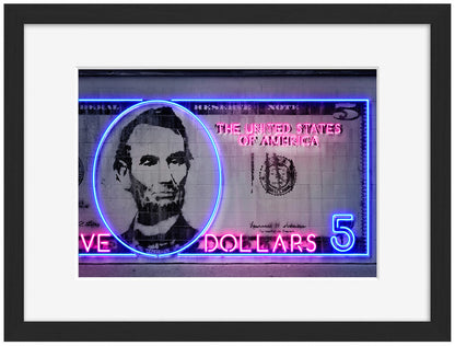 5 Dollars-neon-art, print-Framed Print-30 x 40 cm-BLUE SHAKER