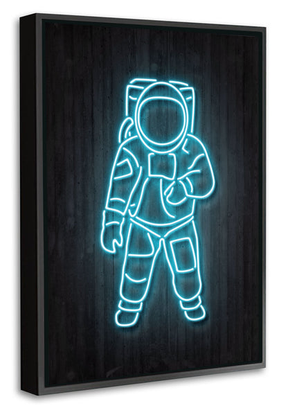 Astronaut-neon-art, print-Canvas Print with Box Frame-40 x 60 cm-BLUE SHAKER