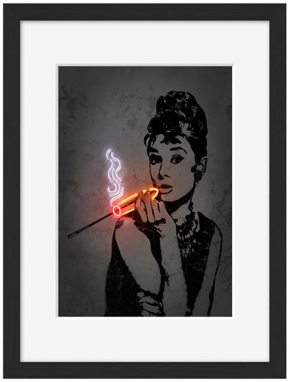 Audrey-neon-art, print-Framed Print-30 x 40 cm-BLUE SHAKER