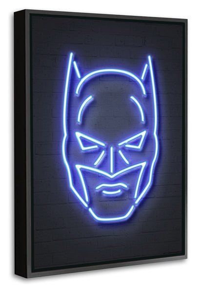 Batman-neon-art, print-Canvas Print with Box Frame-40 x 60 cm-BLUE SHAKER