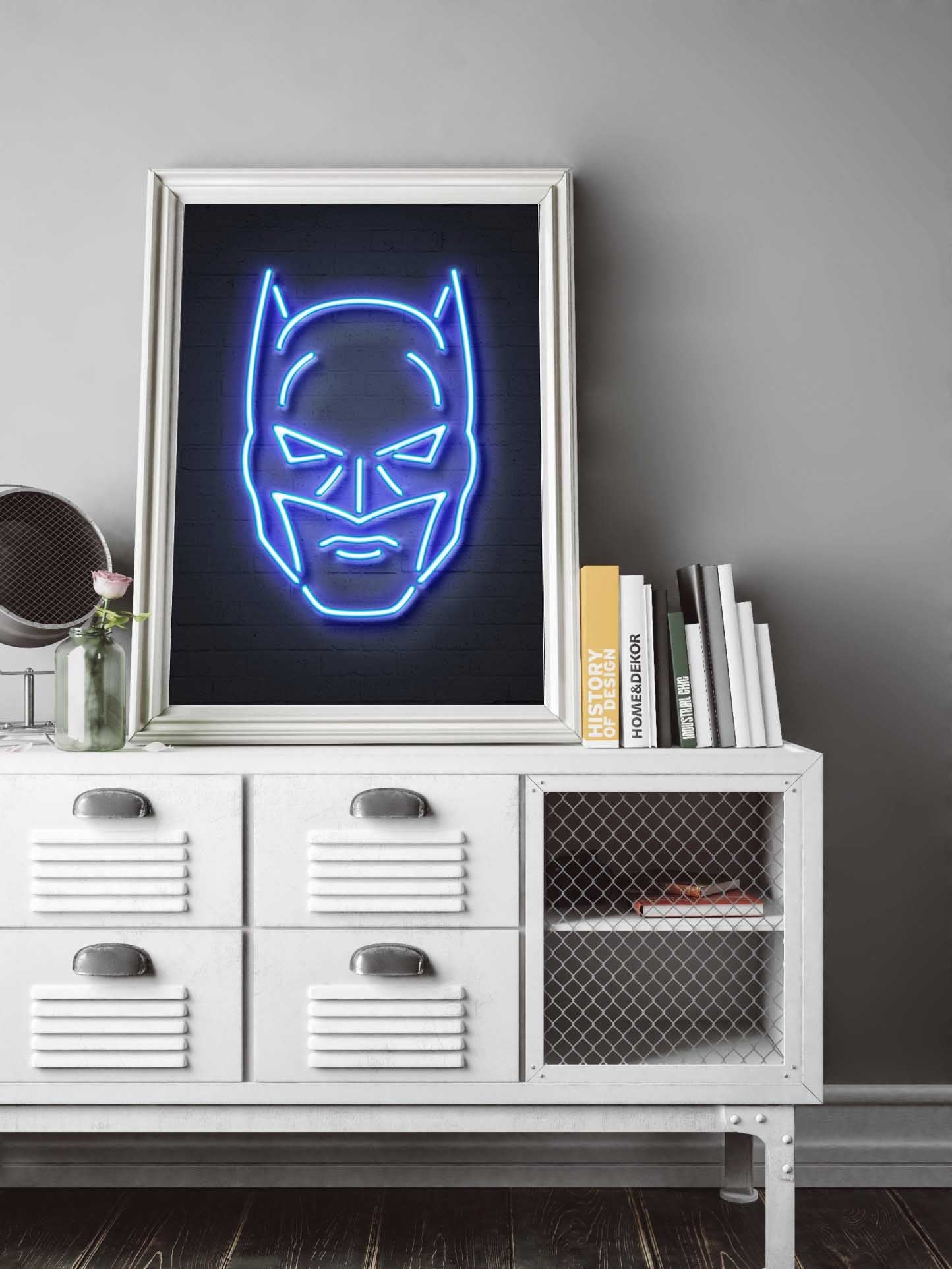 Batman-neon-art, print-BLUE SHAKER