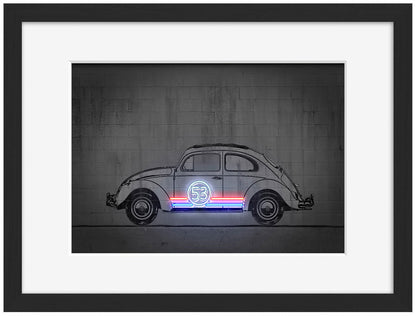 Beetle-neon-art, print-Framed Print-30 x 40 cm-BLUE SHAKER