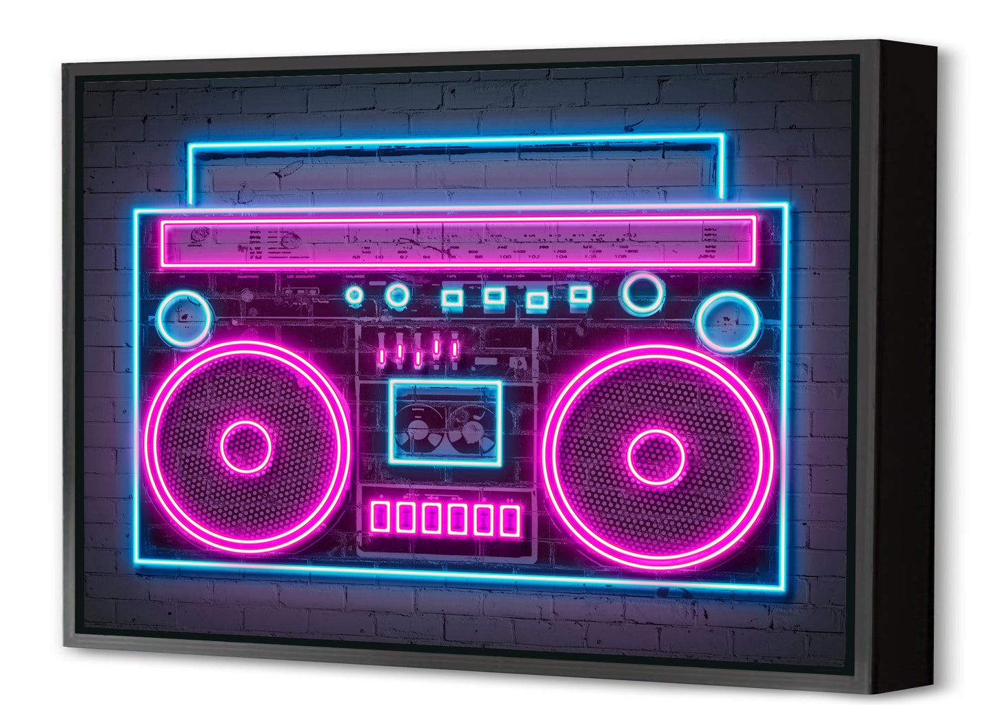 Boombox-alt, neon-art, print-Canvas Print with Box Frame-40 x 60 cm-BLUE SHAKER