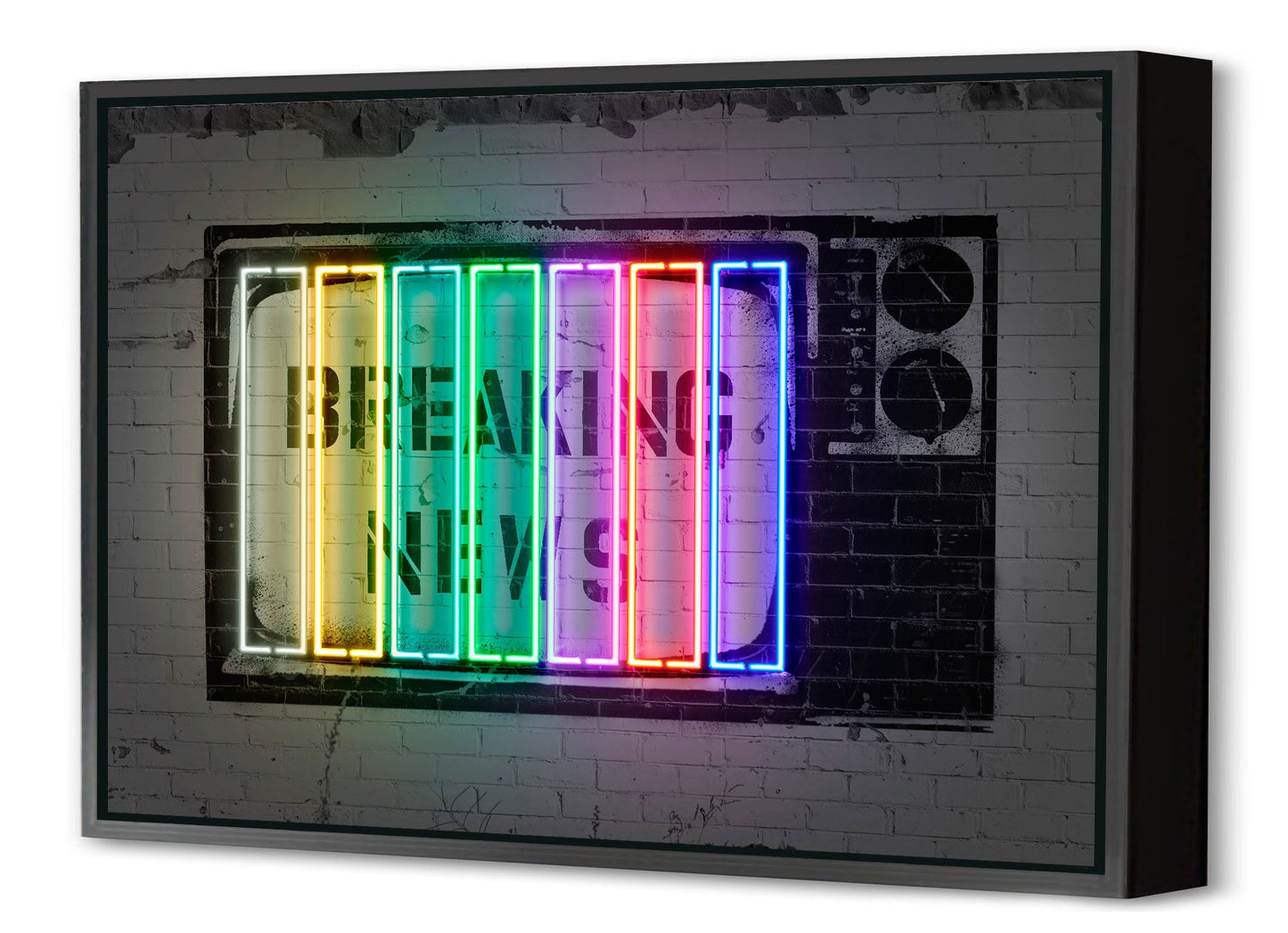 Breaking News-neon-art, print-Canvas Print with Box Frame-40 x 60 cm-BLUE SHAKER