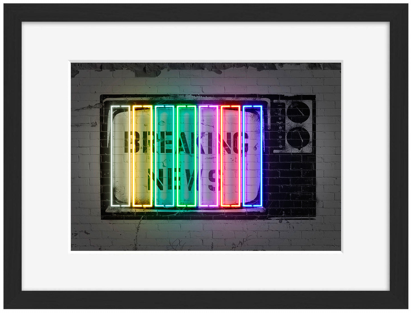 Breaking News-neon-art, print-Framed Print-30 x 40 cm-BLUE SHAKER
