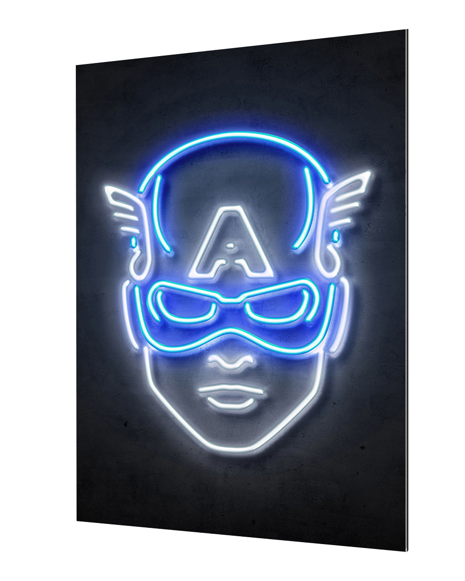 Captain America-neon-art, print-Alu Dibond 3mm-40 x 60 cm-BLUE SHAKER