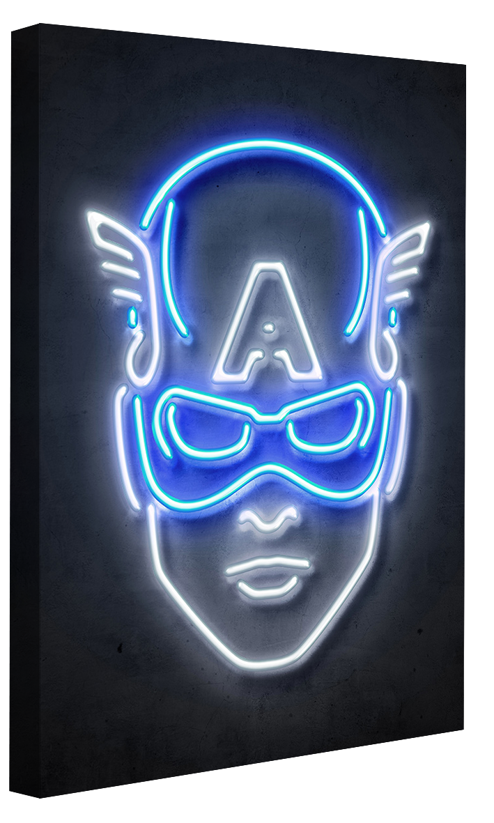 Captain America-neon-art, print-Canvas Print - 20 mm Frame-50 x 75 cm-BLUE SHAKER