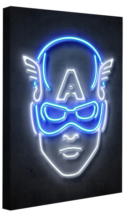 Captain America-neon-art, print-Canvas Print - 20 mm Frame-50 x 75 cm-BLUE SHAKER