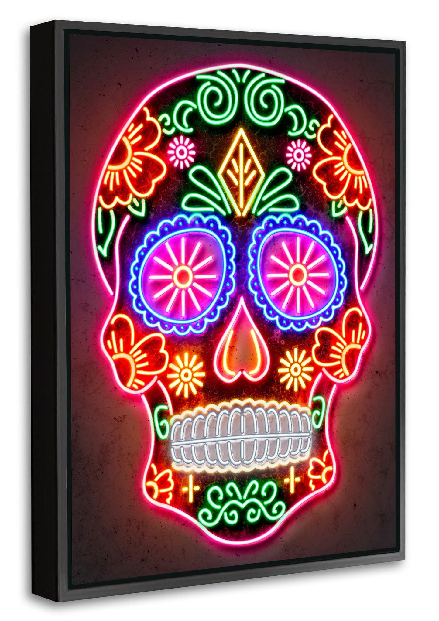 Day of the Dead-alt, neon-art, print-Canvas Print with Box Frame-40 x 60 cm-BLUE SHAKER