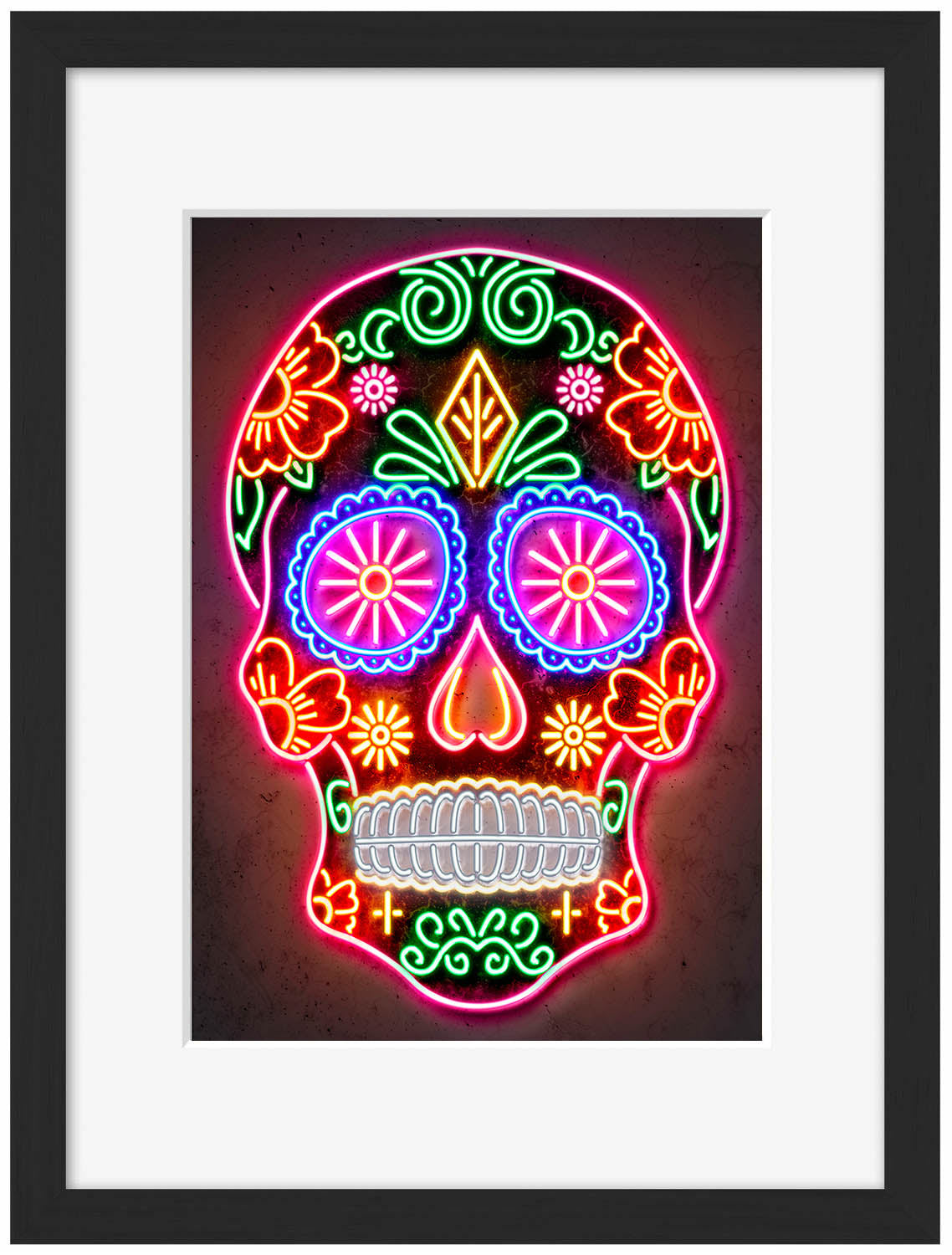 Day of the Dead-alt, neon-art, print-Framed Print-30 x 40 cm-BLUE SHAKER