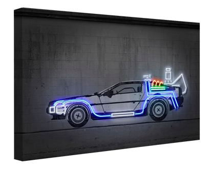 DeLorean-alt, neon-art, print-Canvas Print - 20 mm Frame-50 x 75 cm-BLUE SHAKER