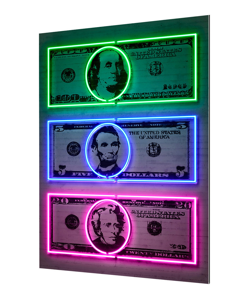 Dollars-neon-art, print-Alu Dibond 3mm-40 x 60 cm-BLUE SHAKER