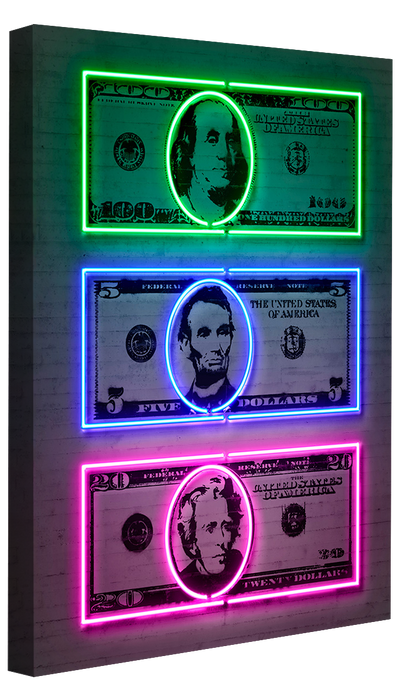 Dollars-neon-art, print-Canvas Print - 20 mm Frame-50 x 75 cm-BLUE SHAKER