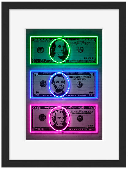 Dollars-neon-art, print-Framed Print-30 x 40 cm-BLUE SHAKER