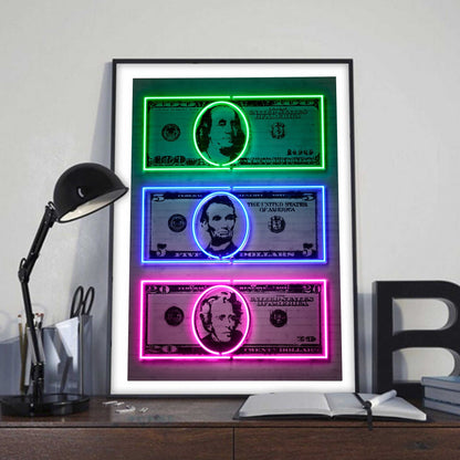 Dollars-neon-art, print-BLUE SHAKER