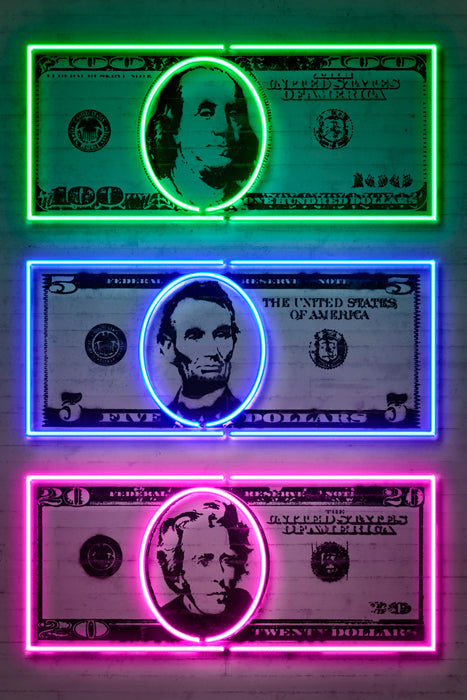Dollars-neon-art, print-Print-30 x 40 cm-BLUE SHAKER