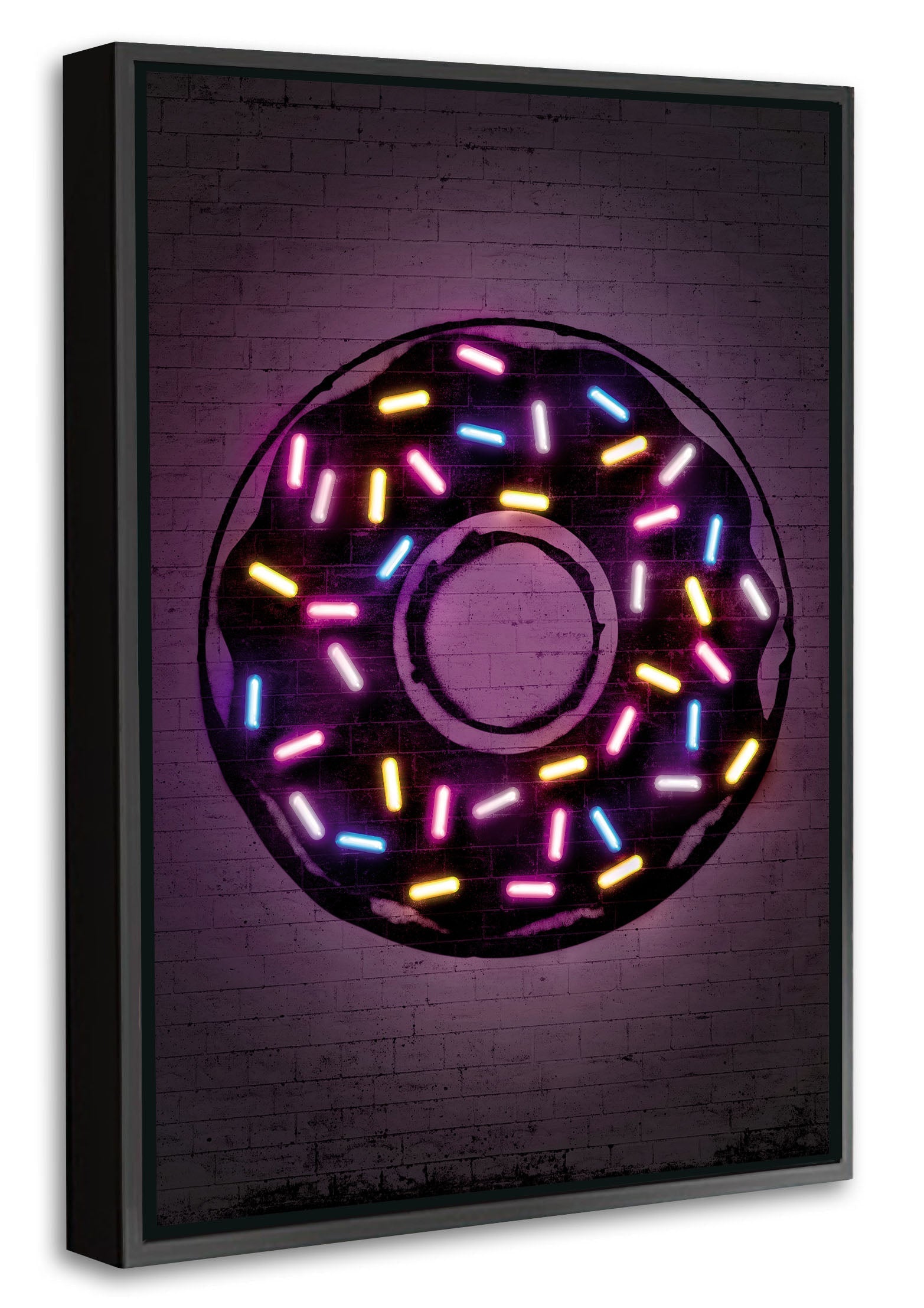 Donut-alt, neon-art, print-Canvas Print with Box Frame-40 x 60 cm-BLUE SHAKER