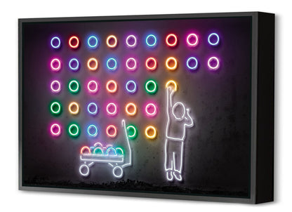 Dots-neon-art, print-Canvas Print with Box Frame-40 x 60 cm-BLUE SHAKER