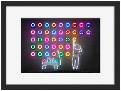 Dots-neon-art, print-Framed Print-30 x 40 cm-BLUE SHAKER