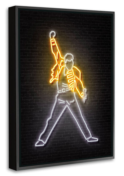 Freddie Mercury-alt, neon-art, print-Canvas Print with Box Frame-40 x 60 cm-BLUE SHAKER
