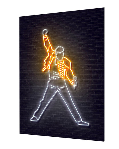 Freddie Mercury-alt, neon-art, print-Alu Dibond 3mm-40 x 60 cm-BLUE SHAKER