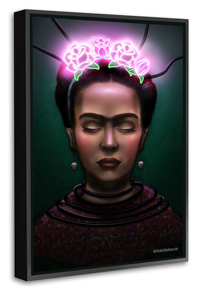 Frida-neon-art, print-Canvas Print with Box Frame-40 x 60 cm-BLUE SHAKER