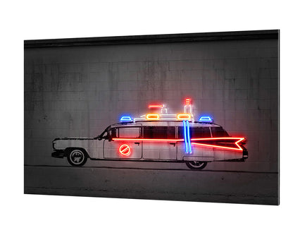 Ghost Car-alt, neon-art, print-Alu Dibond 3mm-40 x 60 cm-BLUE SHAKER
