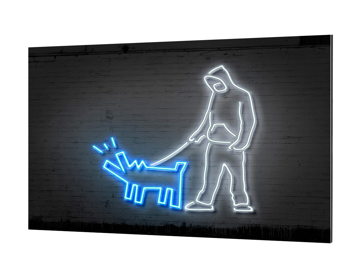 Haring Dog-neon-art, print-Alu Dibond 3mm-40 x 60 cm-BLUE SHAKER