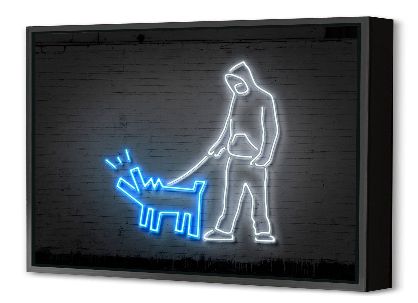 Haring Dog-neon-art, print-Canvas Print with Box Frame-40 x 60 cm-BLUE SHAKER