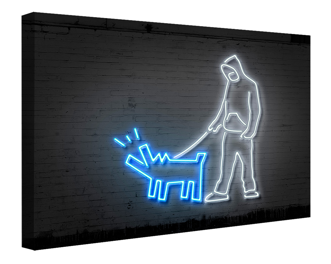 Haring Dog-neon-art, print-Canvas Print - 20 mm Frame-50 x 75 cm-BLUE SHAKER