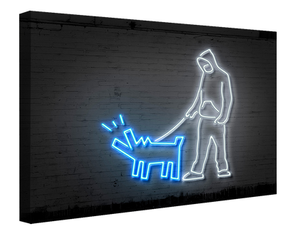 Haring Dog-neon-art, print-Canvas Print - 20 mm Frame-50 x 75 cm-BLUE SHAKER