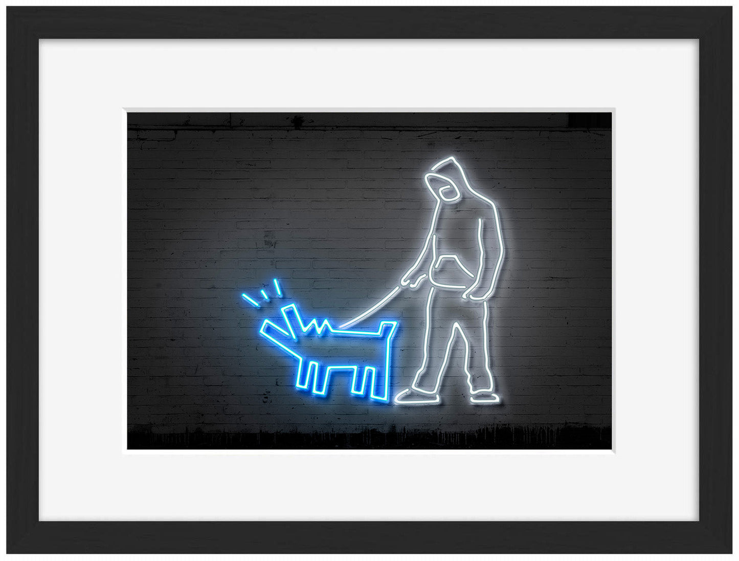 Haring Dog-neon-art, print-Framed Print-30 x 40 cm-BLUE SHAKER