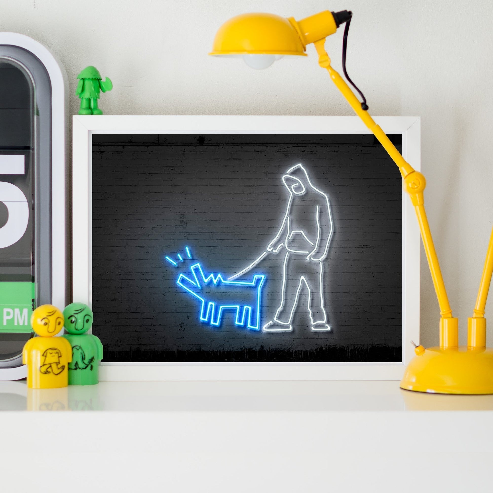 Haring Dog-neon-art, print-BLUE SHAKER