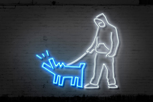 Haring Dog-neon-art, print-Print-30 x 40 cm-BLUE SHAKER