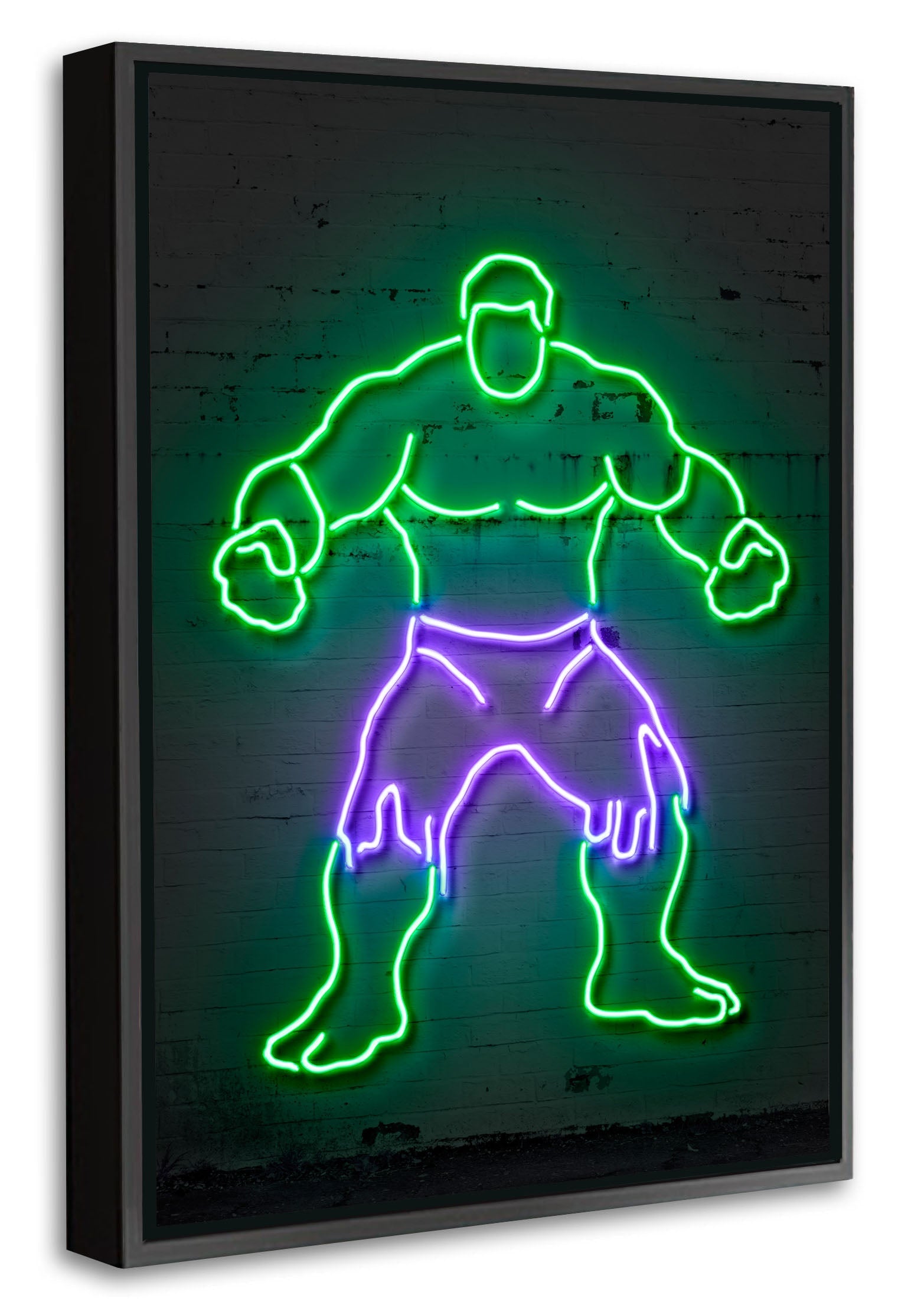 Hulk-neon-art, print-Canvas Print with Box Frame-40 x 60 cm-BLUE SHAKER