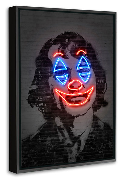 Joker Bufon-neon-art, print-Canvas Print with Box Frame-40 x 60 cm-BLUE SHAKER