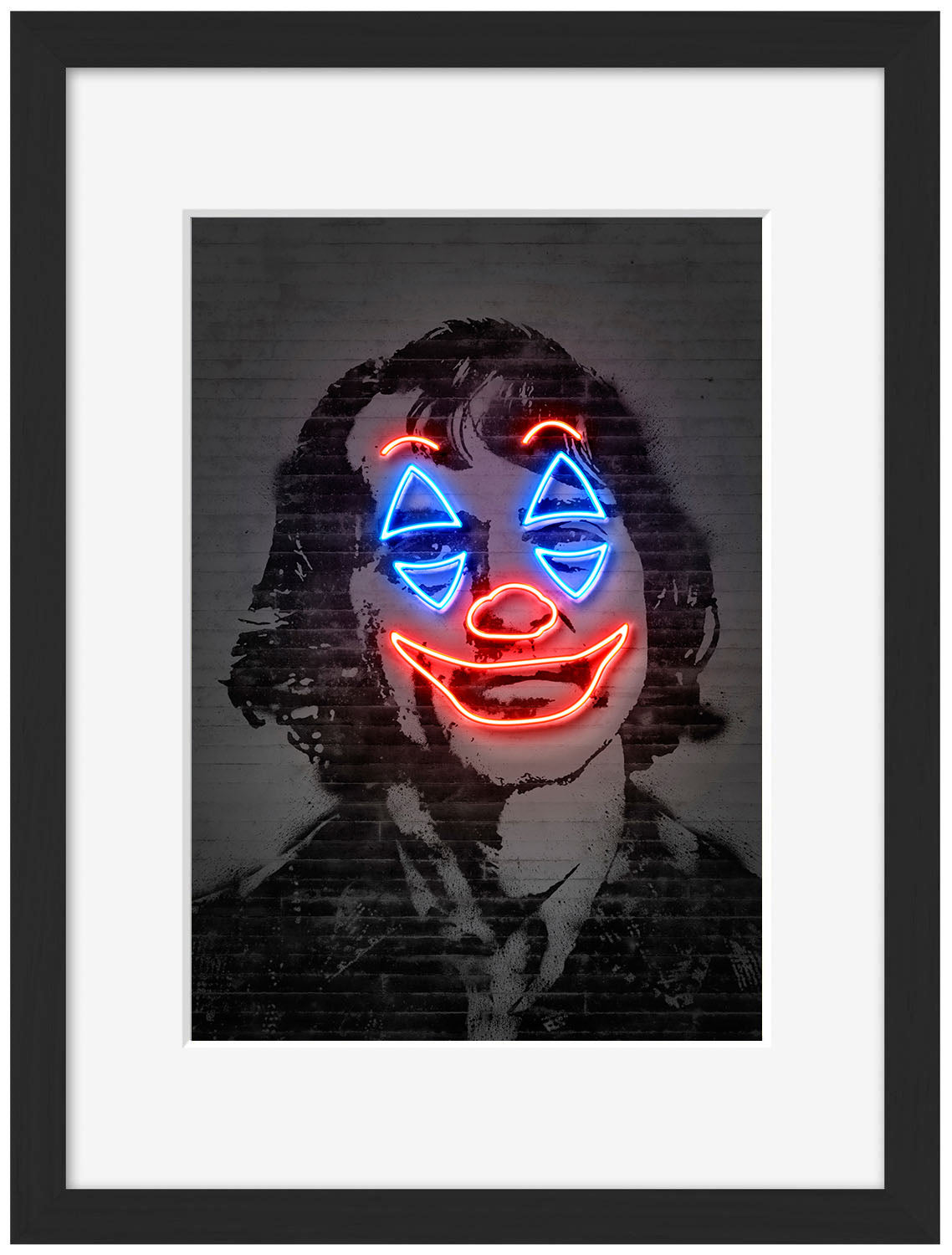 Joker Bufon-neon-art, print-Framed Print-30 x 40 cm-BLUE SHAKER