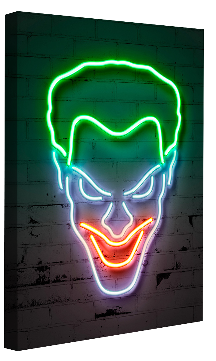 Joker Head-neon-art, print-Canvas Print - 20 mm Frame-50 x 75 cm-BLUE SHAKER