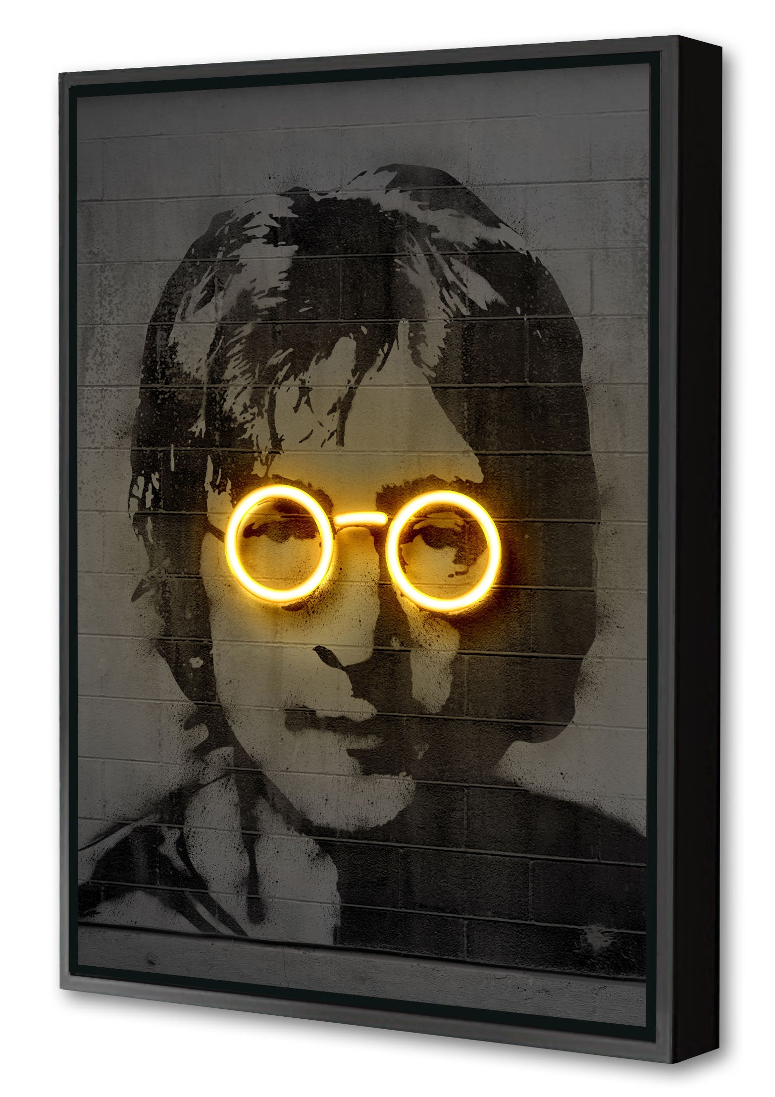 Lennon-alt, neon-art, print-Canvas Print with Box Frame-40 x 60 cm-BLUE SHAKER